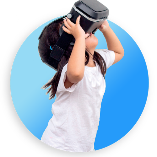 Girl looking through VR headset